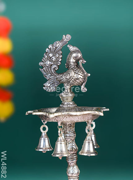 White Metal Kuthu Vilaku with Annapakshi & Elephant - 19 inch - WL4882