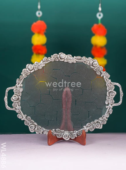 White Metal Oval Tray - 14 inch - WL4886