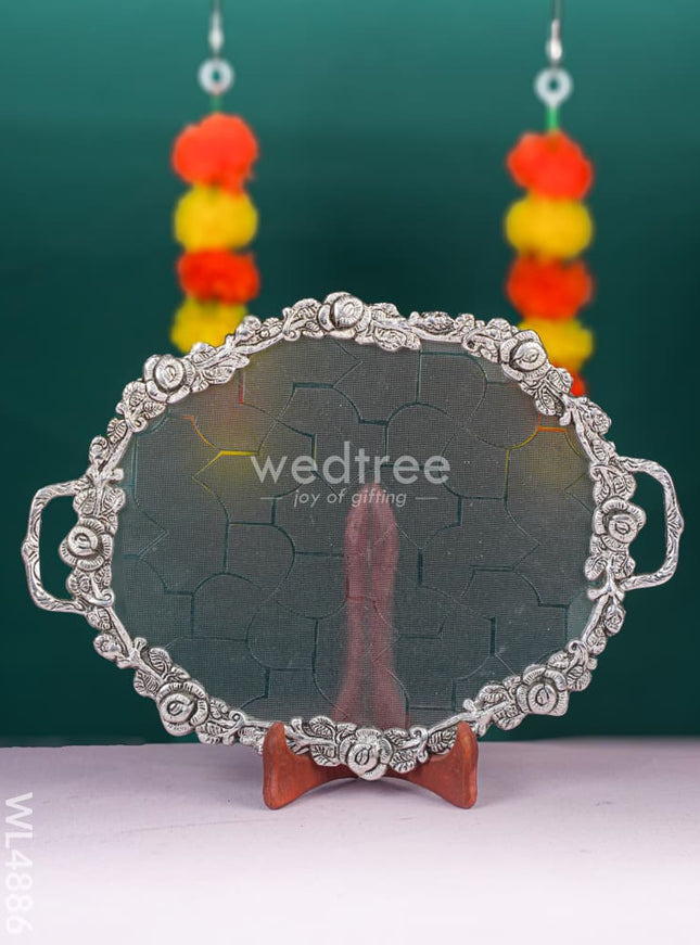 White Metal Oval Tray - 14 inch - WL4886