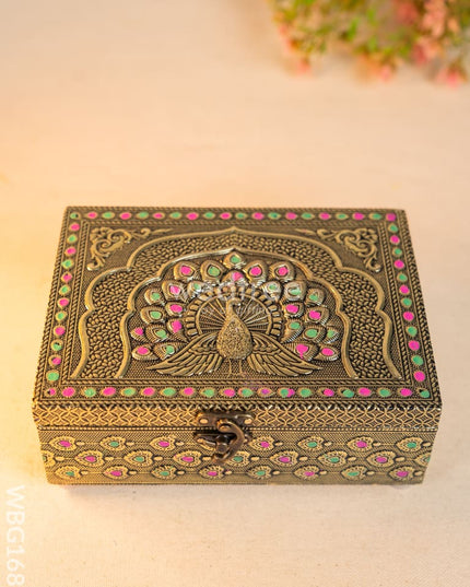 Wooden Dry fruit Box with Peacock Design - 7X5 inch - WBG1689