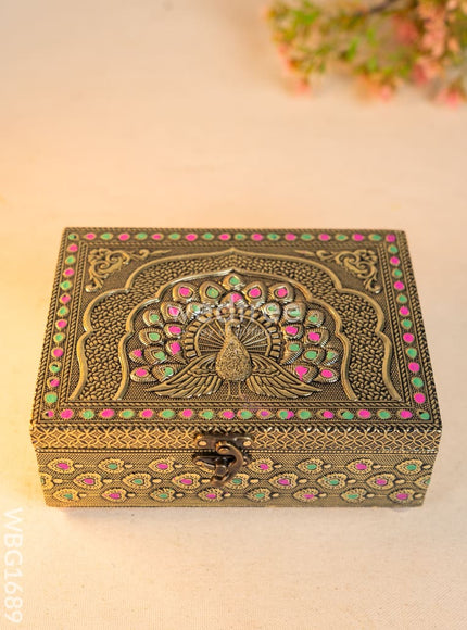 Wooden Dry fruit Box with Peacock Design - 7X5 inch - WBG1689