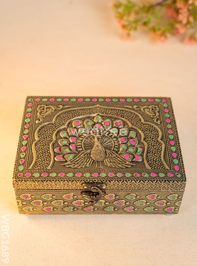 Wooden Dry fruit Box with Peacock Design - 7X5 inch - WBG1689