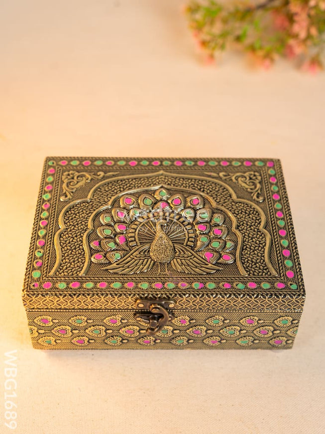 Wooden Dry fruit Box with Peacock Design - 7X5 inch - WBG1689