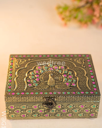 Wooden Dry fruit Box with Peacock Design - 7X5 inch - WBG1689