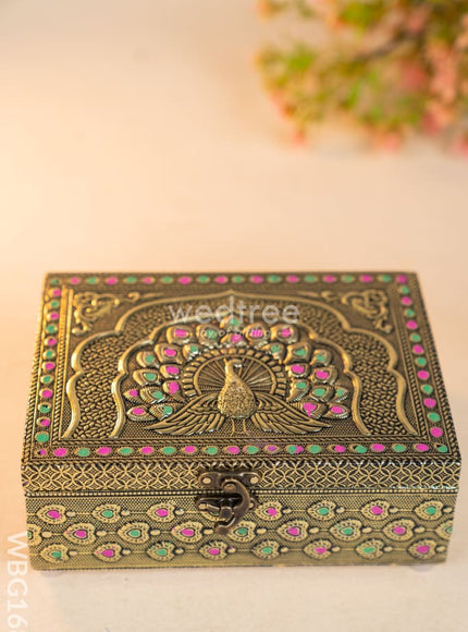 Wooden Dry fruit Box with Peacock Design - 7X5 inch - WBG1689