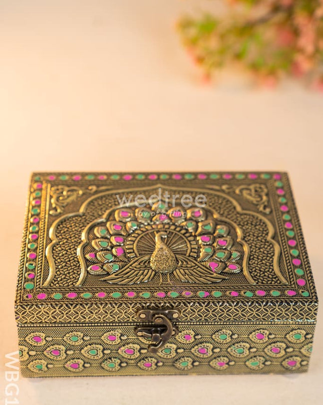 Wooden Dry fruit Box with Peacock Design - 7X5 inch - WBG1689