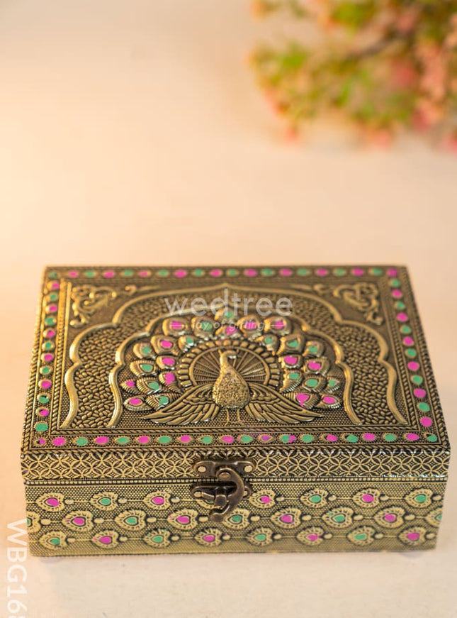 Wooden Dry fruit Box with Peacock Design - 7X5 inch - WBG1689