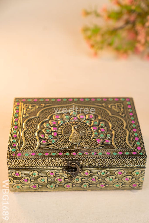 Wooden Dry fruit Box with Peacock Design - 7X5 inch - WBG1689