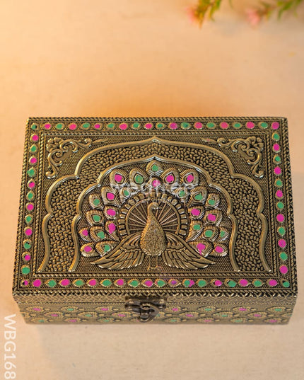 Wooden Dry fruit Box with Peacock Design - 7X5 inch - WBG1689