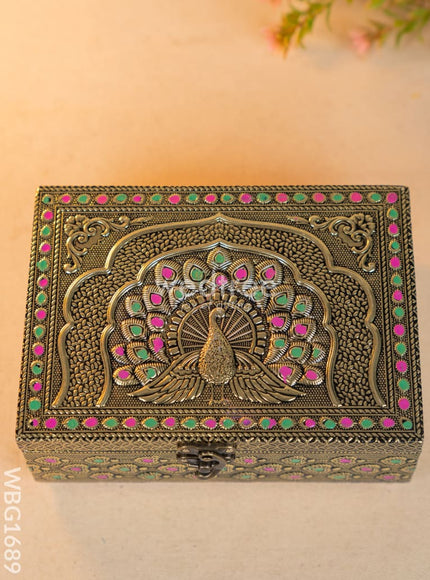 Wooden Dry fruit Box with Peacock Design - 7X5 inch - WBG1689