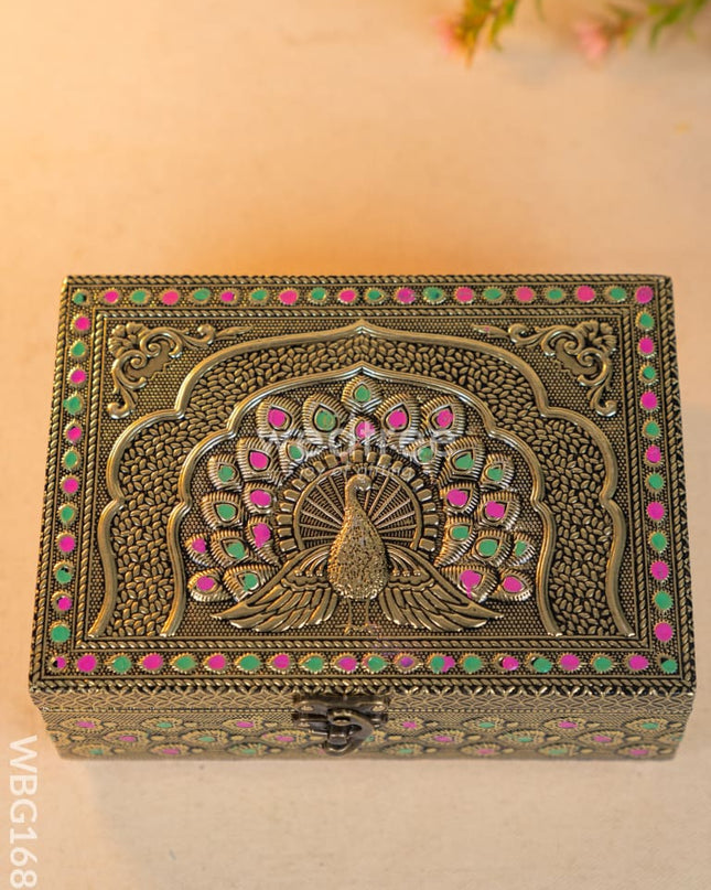 Wooden Dry fruit Box with Peacock Design - 7X5 inch - WBG1689