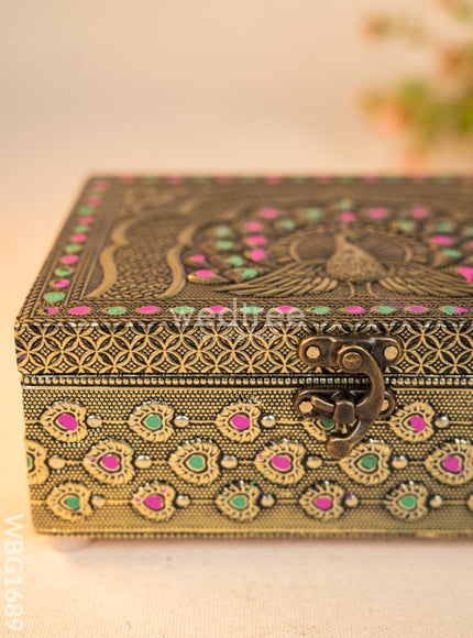 Wooden Dry fruit Box with Peacock Design - 7X5 inch - WBG1689