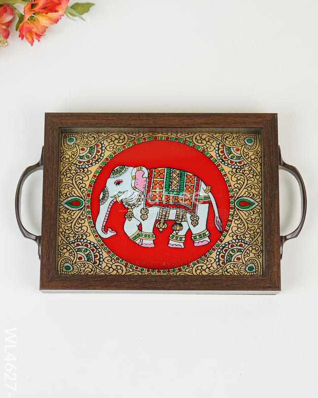 Wooden Tray with Reverse Acrylic Painting - WL4627